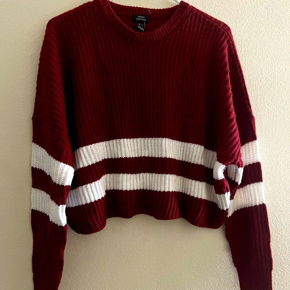 Red and white striped cropped sweater
